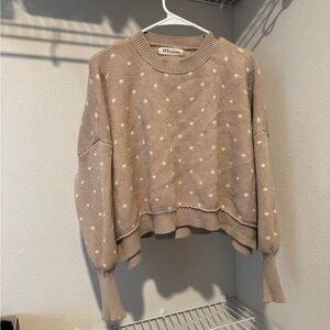 Tan Polka Dot Crew Neck Sweater
